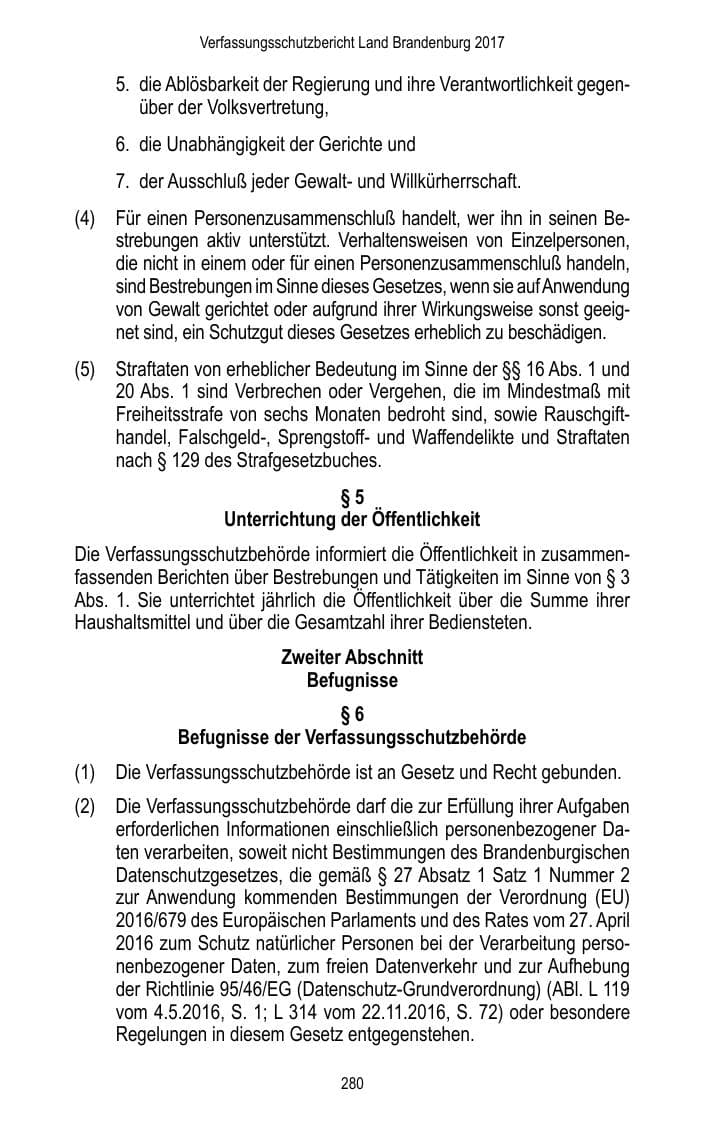 Seite 282 des Verfassungsschutzbericht 2017 Brandenburg
