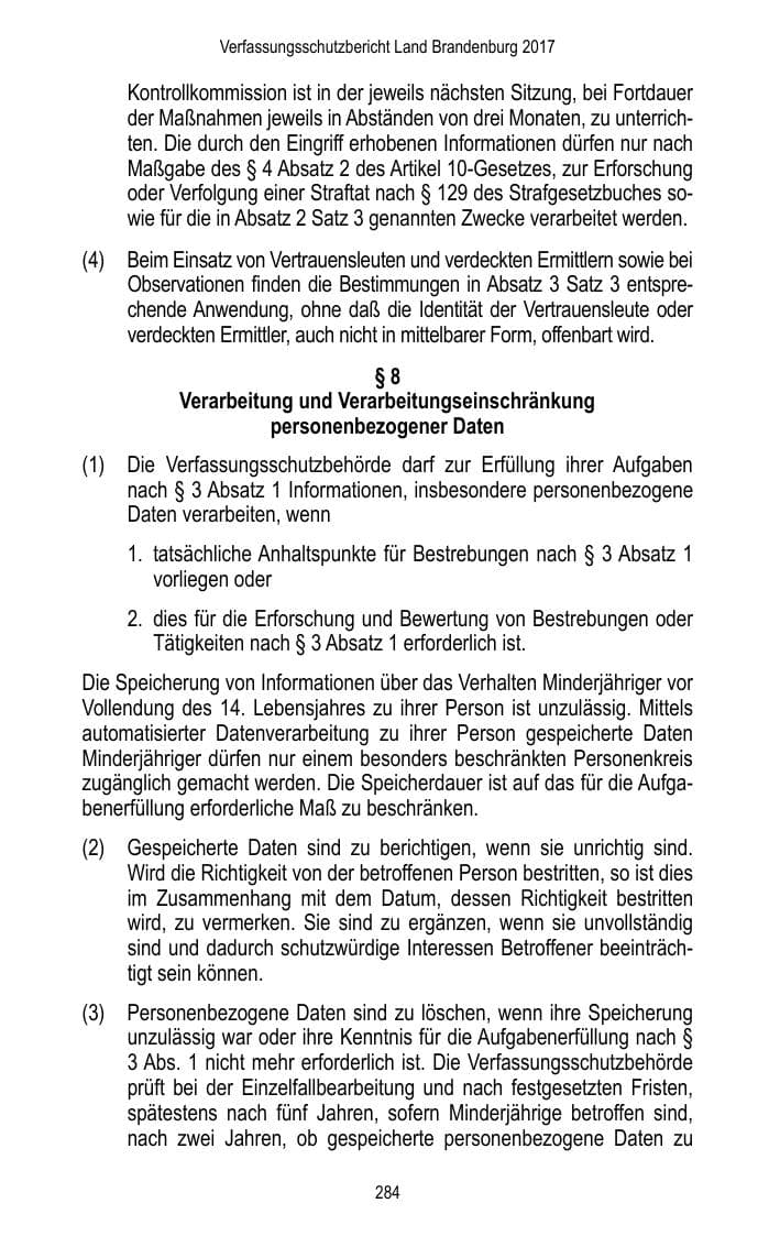 Seite 286 des Verfassungsschutzbericht 2017 Brandenburg