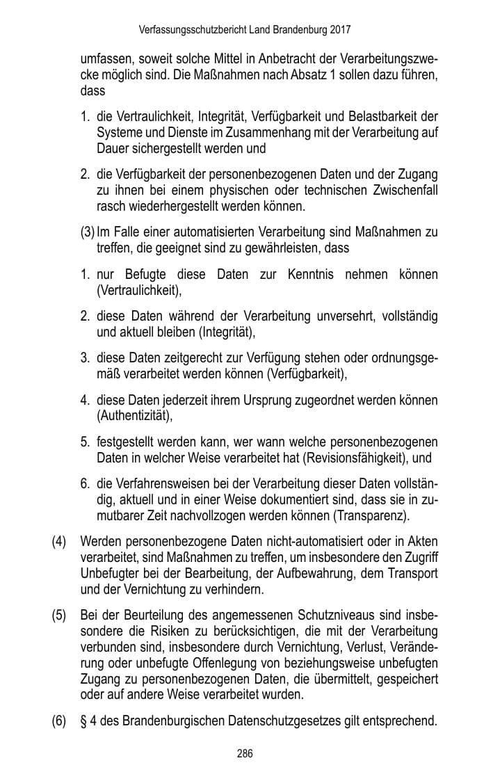 Seite 288 des Verfassungsschutzbericht 2017 Brandenburg
