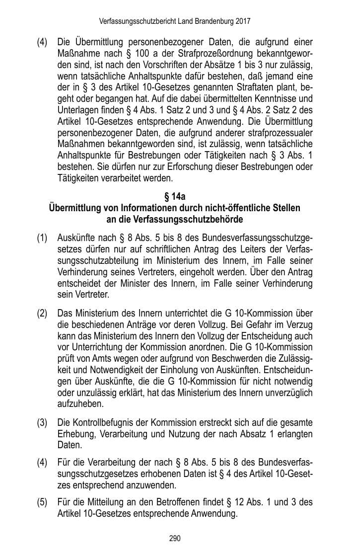 Seite 292 des Verfassungsschutzbericht 2017 Brandenburg