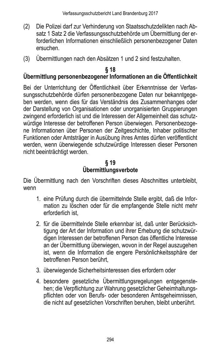 Seite 296 des Verfassungsschutzbericht 2017 Brandenburg