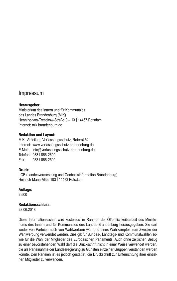 Seite 4 des Verfassungsschutzbericht 2017 Brandenburg