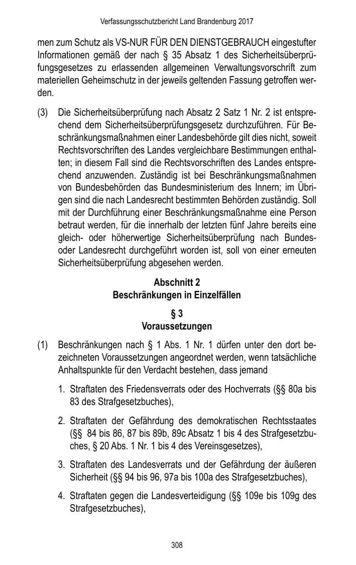 Seite 310 des Verfassungsschutzbericht 2017 Brandenburg