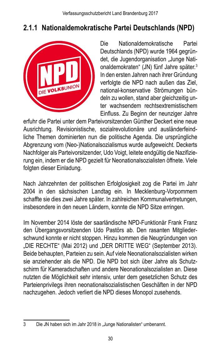 Seite 32 des Verfassungsschutzbericht 2017 Brandenburg