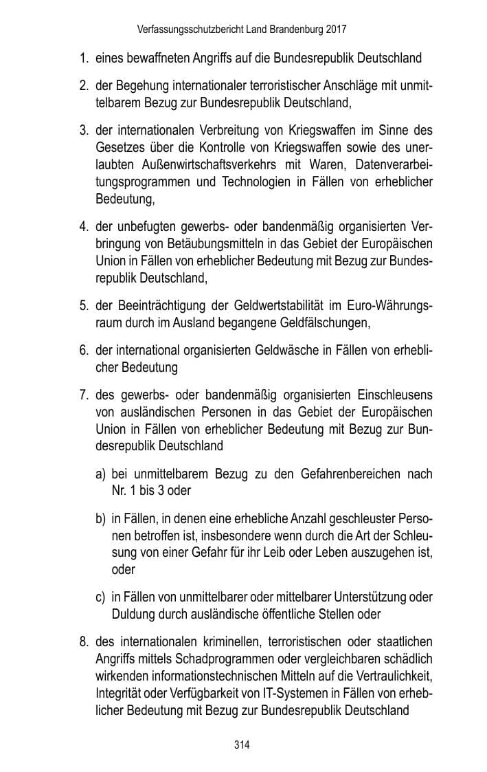 Seite 316 des Verfassungsschutzbericht 2017 Brandenburg