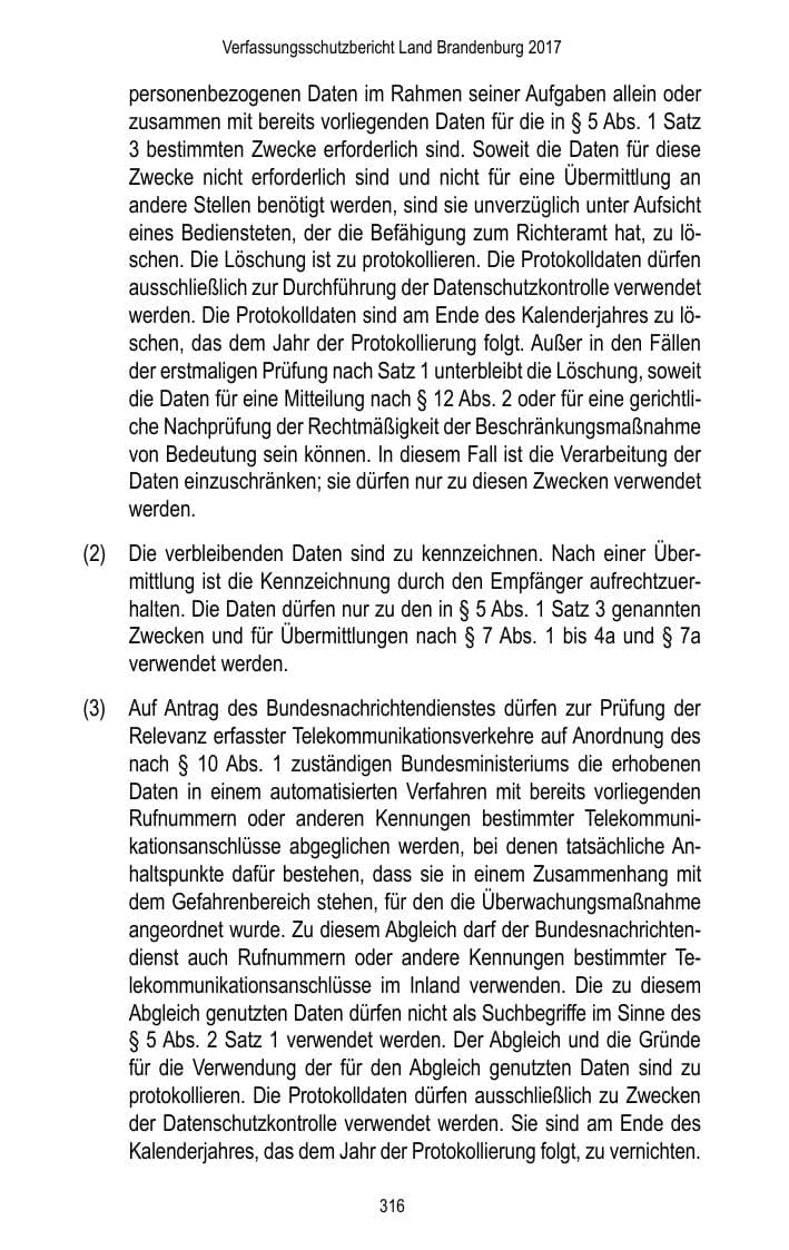 Seite 318 des Verfassungsschutzbericht 2017 Brandenburg