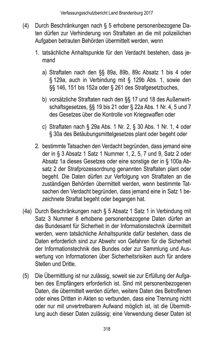 Seite 320 des Verfassungsschutzbericht 2017 Brandenburg