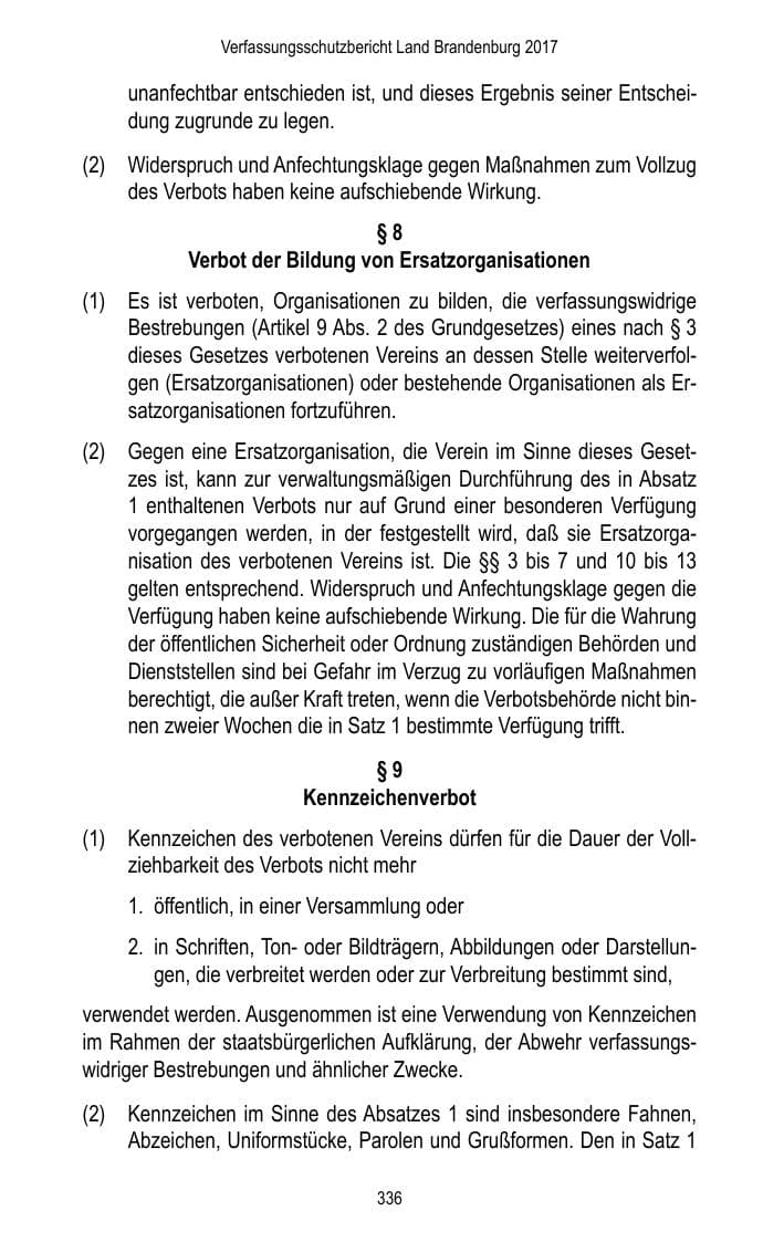 Seite 338 des Verfassungsschutzbericht 2017 Brandenburg