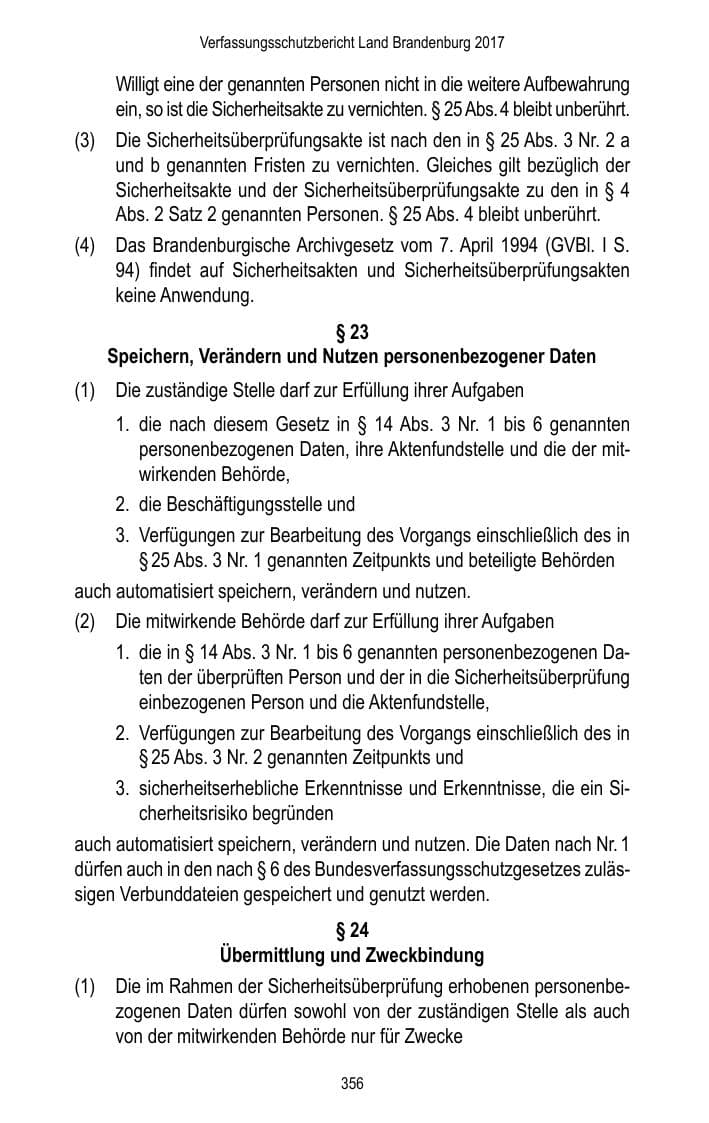 Seite 358 des Verfassungsschutzbericht 2017 Brandenburg