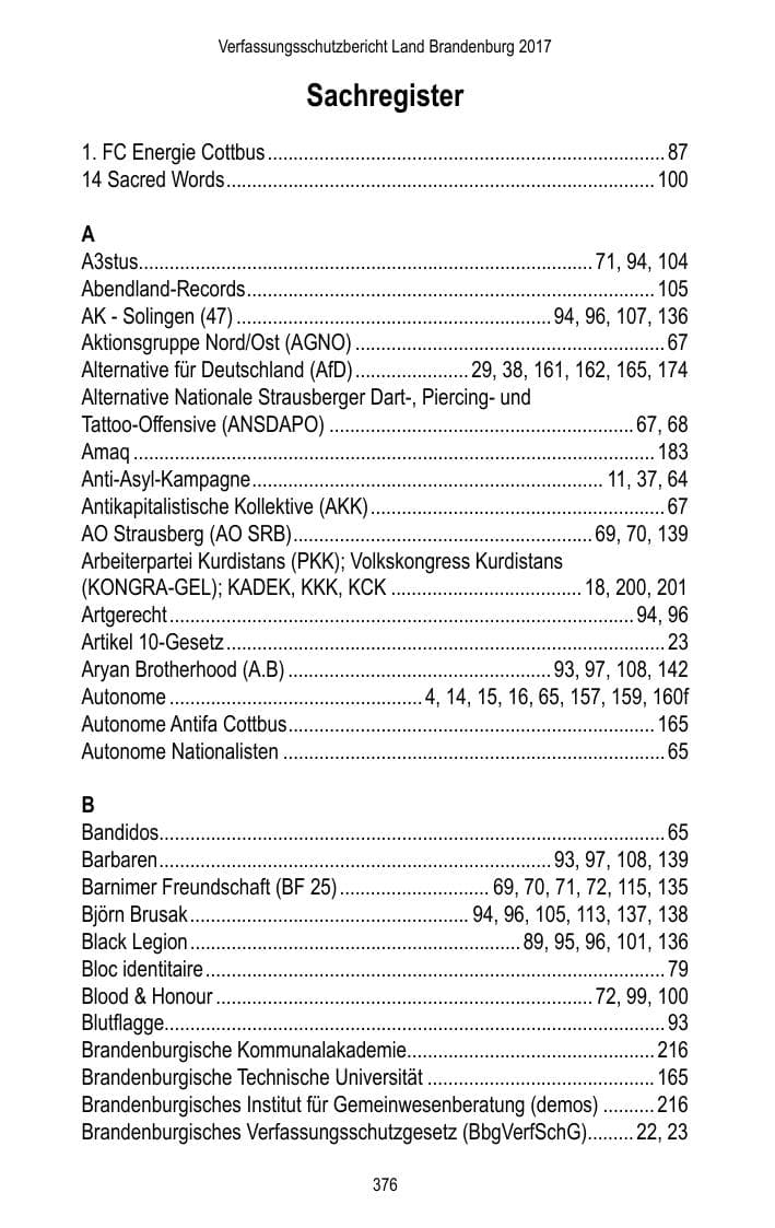 Seite 378 des Verfassungsschutzbericht 2017 Brandenburg