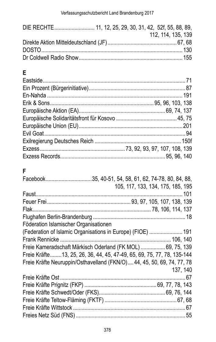 Seite 380 des Verfassungsschutzbericht 2017 Brandenburg