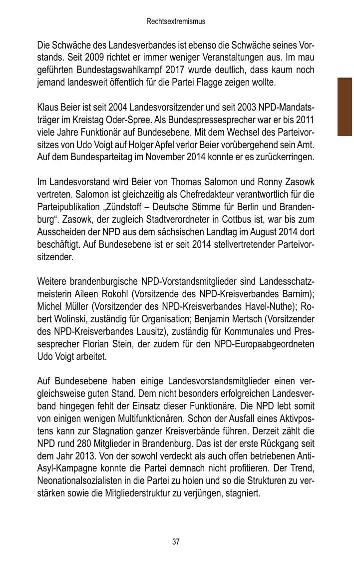 Seite 39 des Verfassungsschutzbericht 2017 Brandenburg
