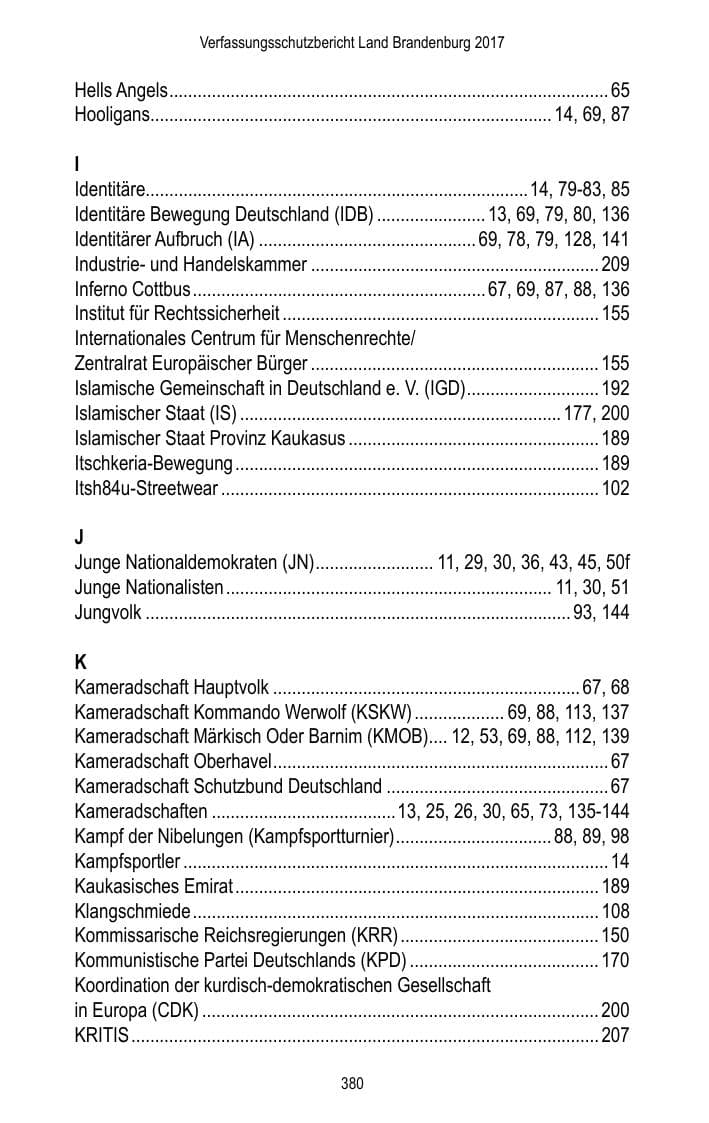 Seite 382 des Verfassungsschutzbericht 2017 Brandenburg