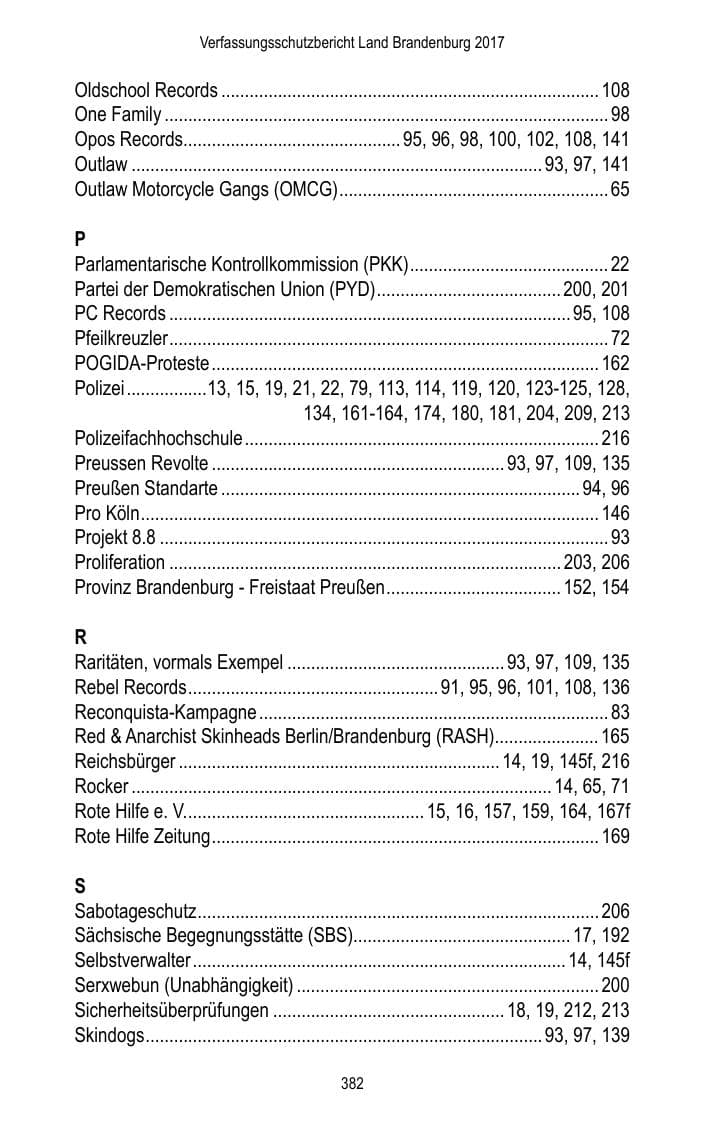 Seite 384 des Verfassungsschutzbericht 2017 Brandenburg