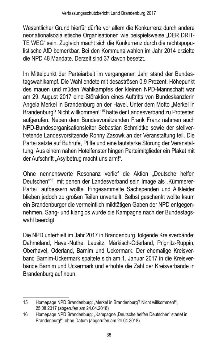 Seite 40 des Verfassungsschutzbericht 2017 Brandenburg