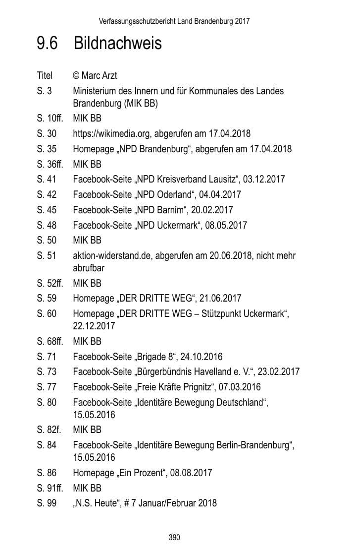 Seite 392 des Verfassungsschutzbericht 2017 Brandenburg