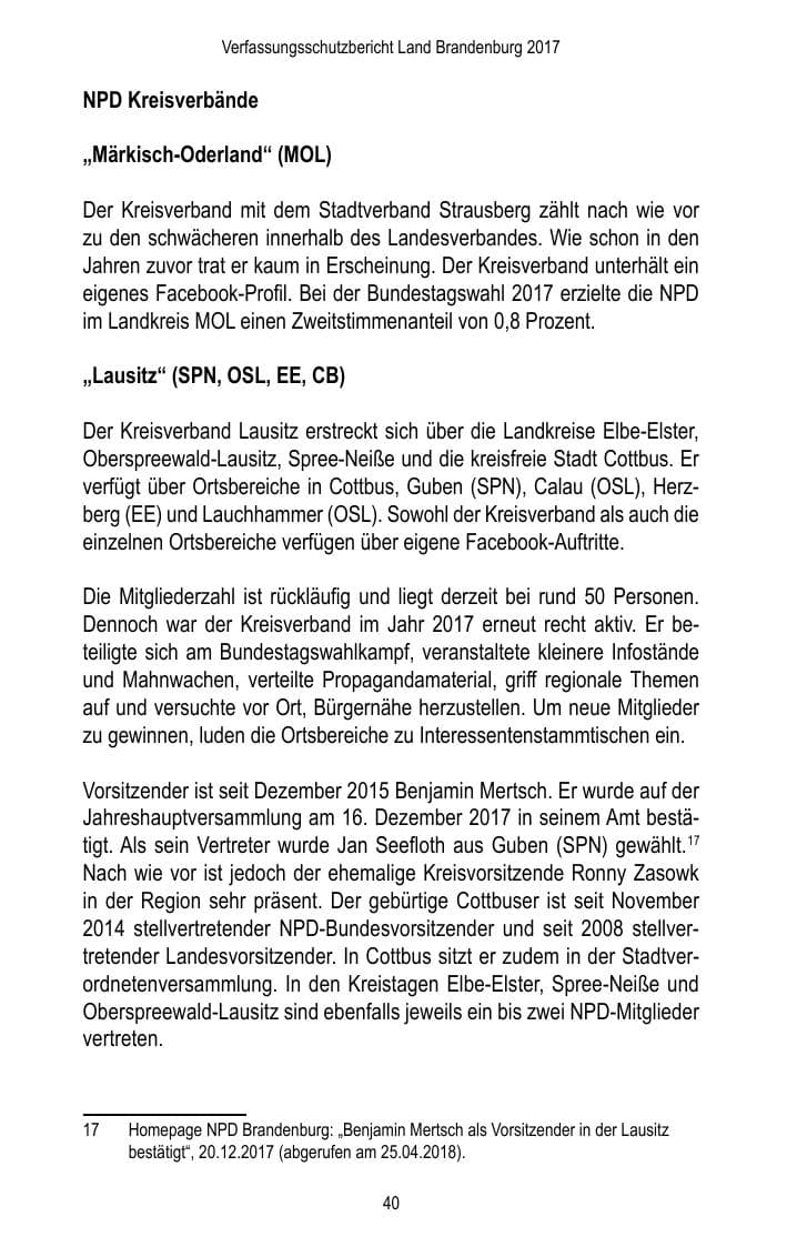Seite 42 des Verfassungsschutzbericht 2017 Brandenburg