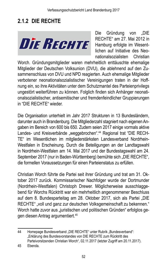 Seite 54 des Verfassungsschutzbericht 2017 Brandenburg