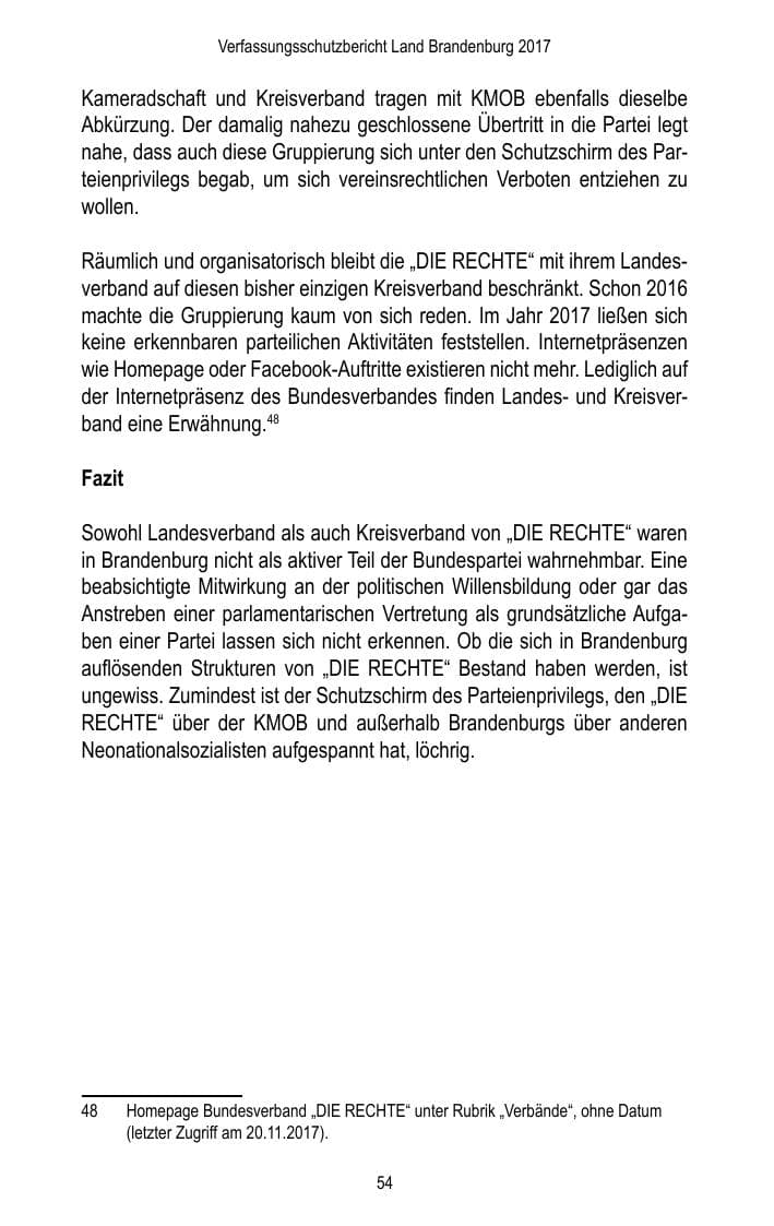 Seite 56 des Verfassungsschutzbericht 2017 Brandenburg
