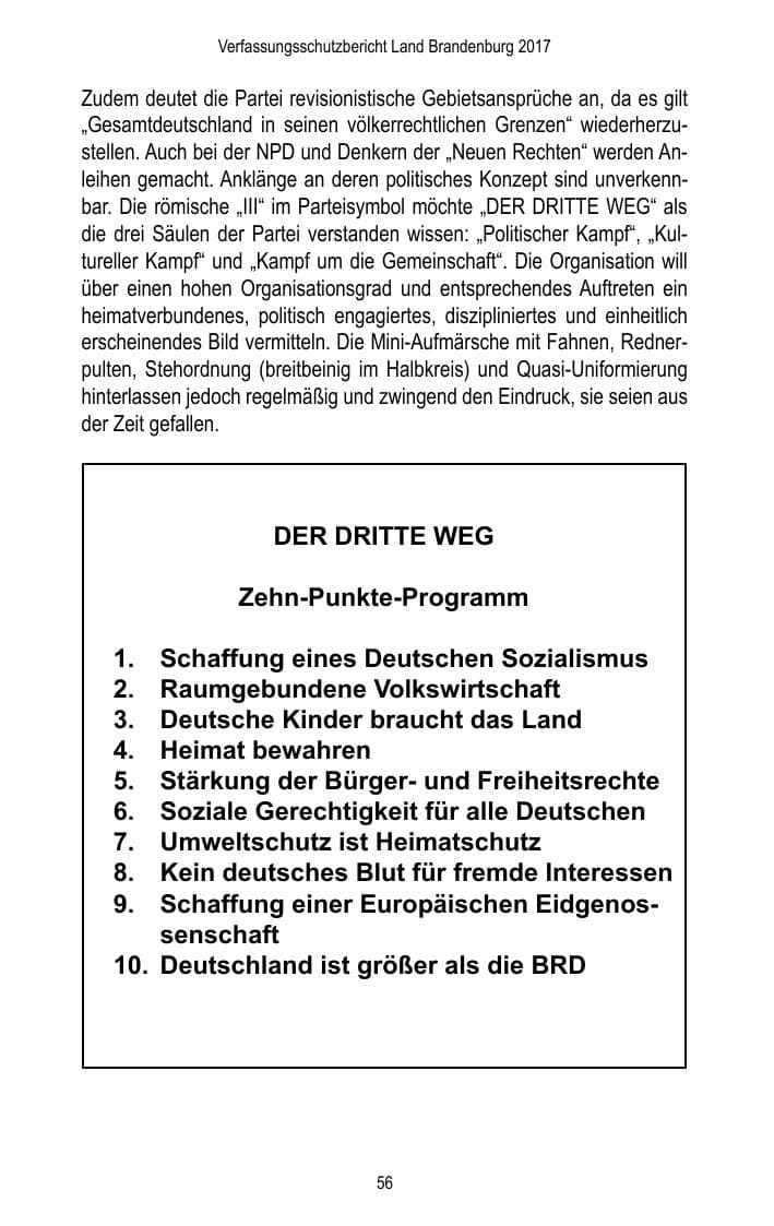 Seite 58 des Verfassungsschutzbericht 2017 Brandenburg