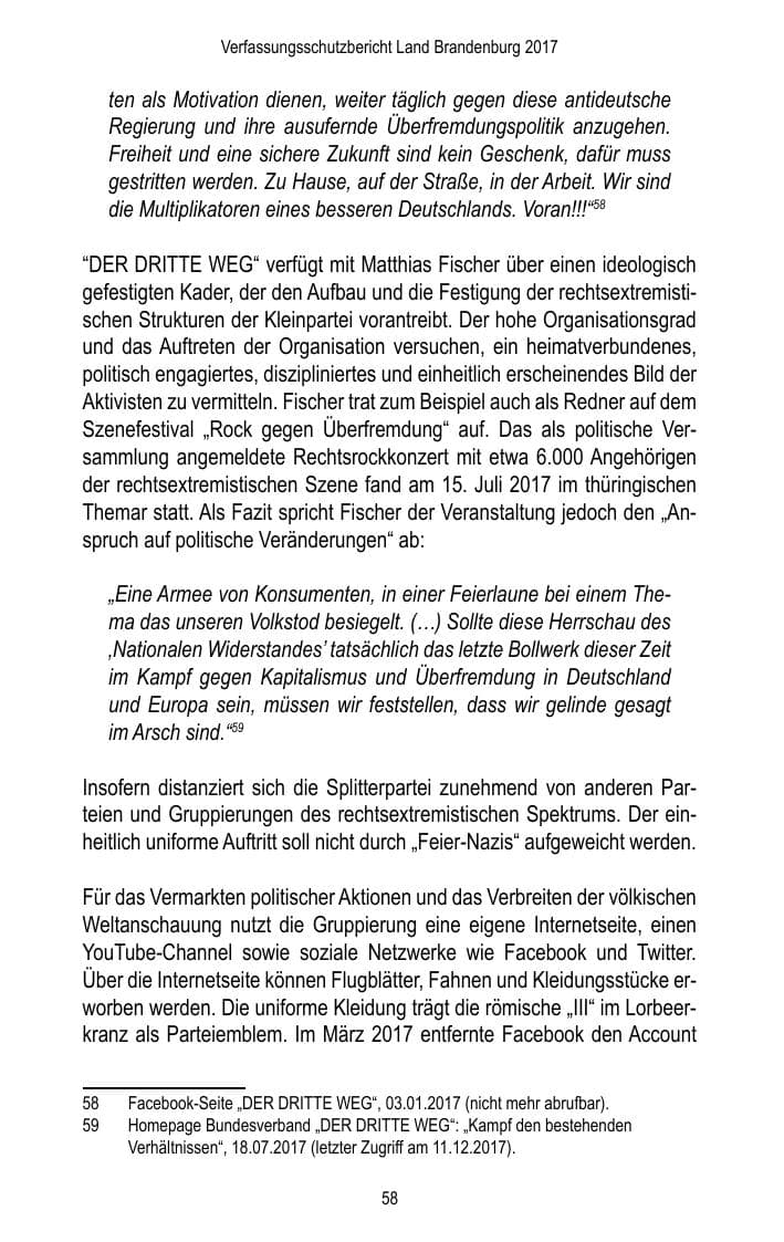 Seite 60 des Verfassungsschutzbericht 2017 Brandenburg