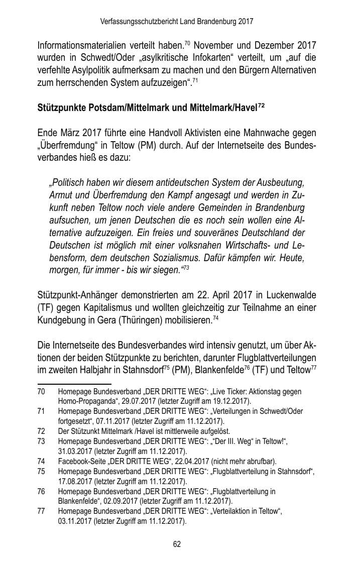 Seite 64 des Verfassungsschutzbericht 2017 Brandenburg