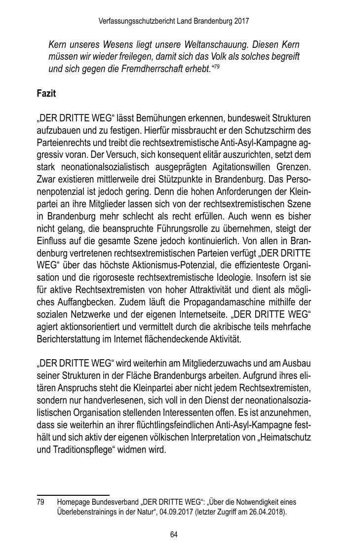 Seite 66 des Verfassungsschutzbericht 2017 Brandenburg