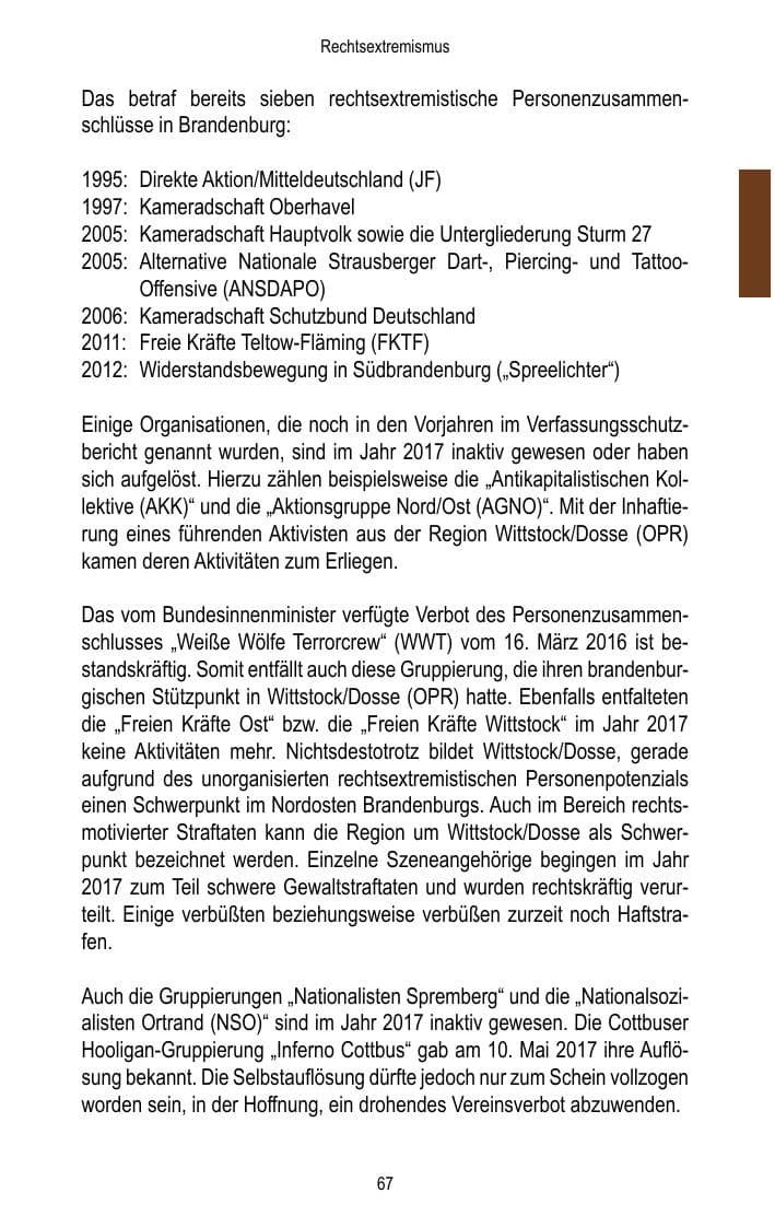 Seite 69 des Verfassungsschutzbericht 2017 Brandenburg