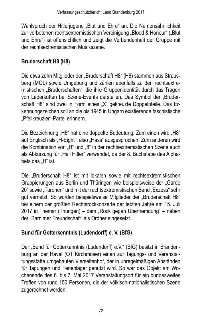 Seite 74 des Verfassungsschutzbericht 2017 Brandenburg
