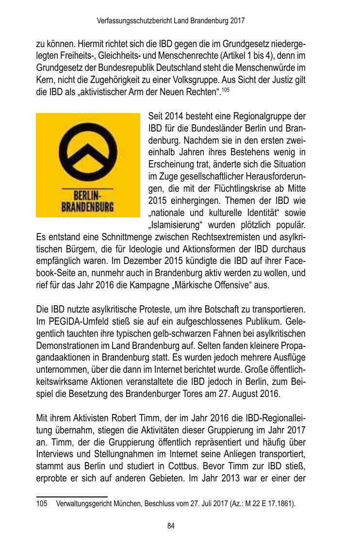 Seite 86 des Verfassungsschutzbericht 2017 Brandenburg