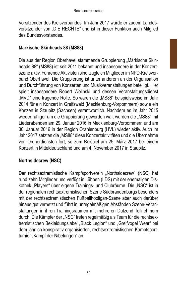 Seite 91 des Verfassungsschutzbericht 2017 Brandenburg