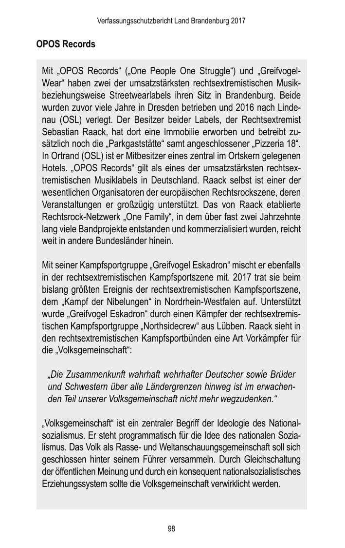 Seite 100 des Verfassungsschutzbericht 2017 Brandenburg