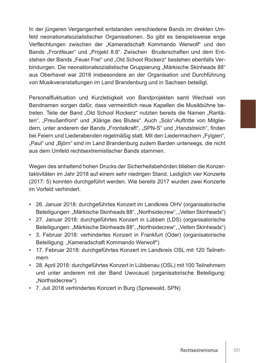 Seite 101 des Verfassungsschutzbericht 2018 Brandenburg