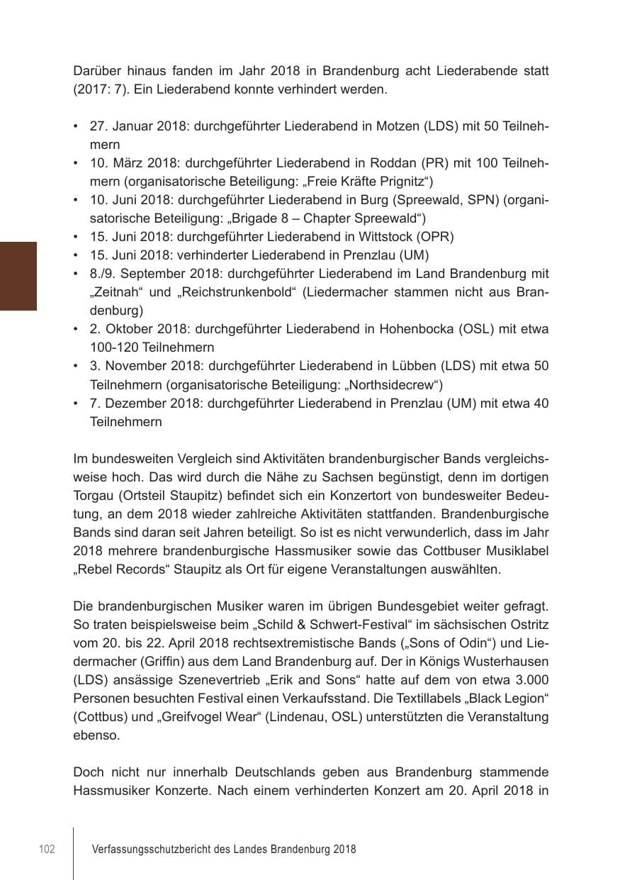 Seite 102 des Verfassungsschutzbericht 2018 Brandenburg