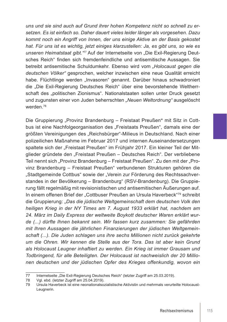 Seite 115 des Verfassungsschutzbericht 2018 Brandenburg