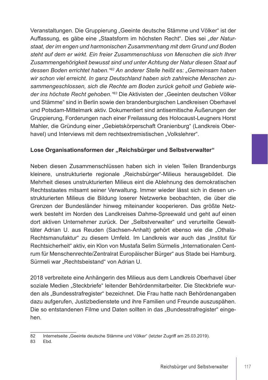 Seite 117 des Verfassungsschutzbericht 2018 Brandenburg