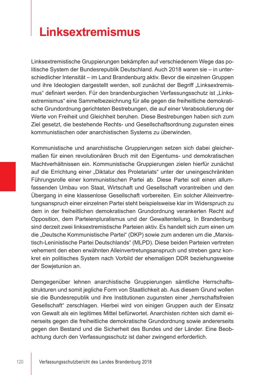 Seite 120 des Verfassungsschutzbericht 2018 Brandenburg