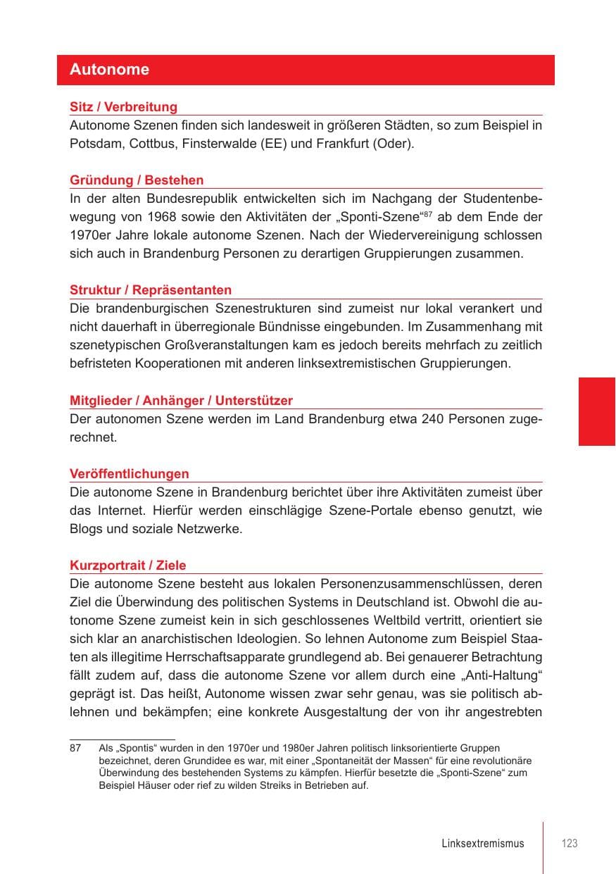 Seite 123 des Verfassungsschutzbericht 2018 Brandenburg