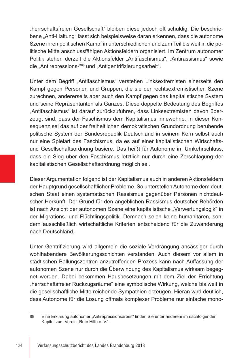 Seite 124 des Verfassungsschutzbericht 2018 Brandenburg
