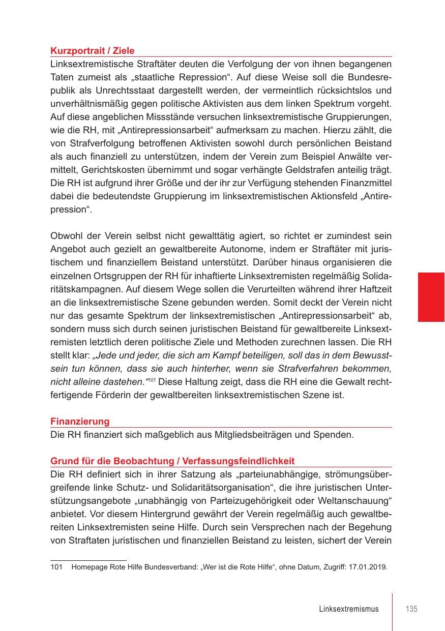 Seite 135 des Verfassungsschutzbericht 2018 Brandenburg
