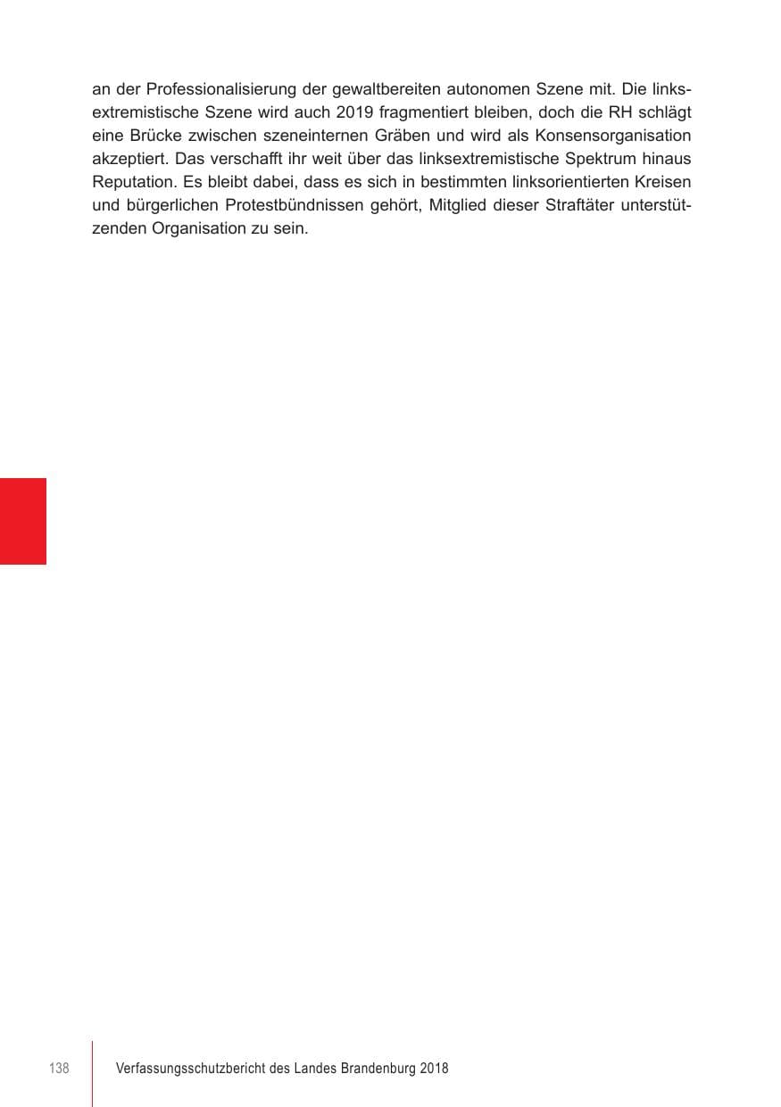 Seite 138 des Verfassungsschutzbericht 2018 Brandenburg