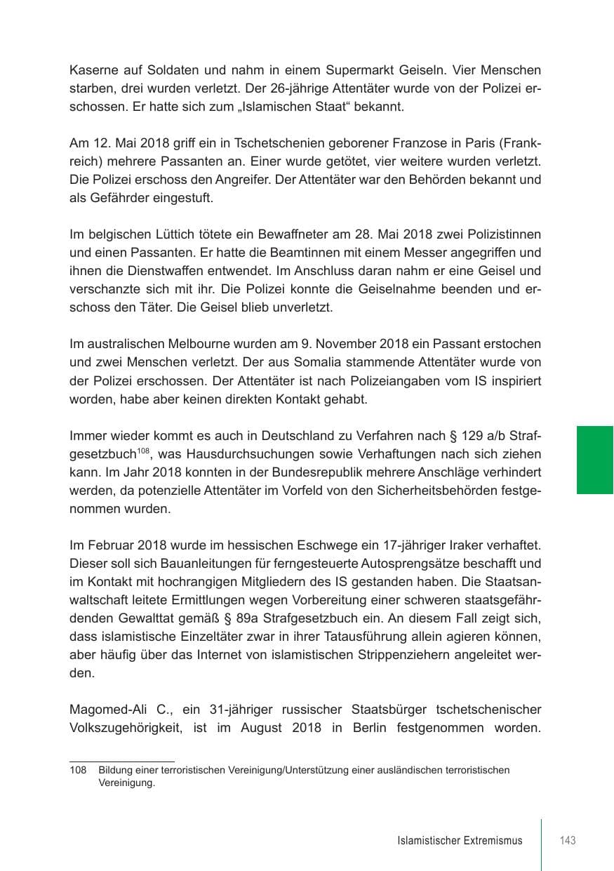 Seite 143 des Verfassungsschutzbericht 2018 Brandenburg