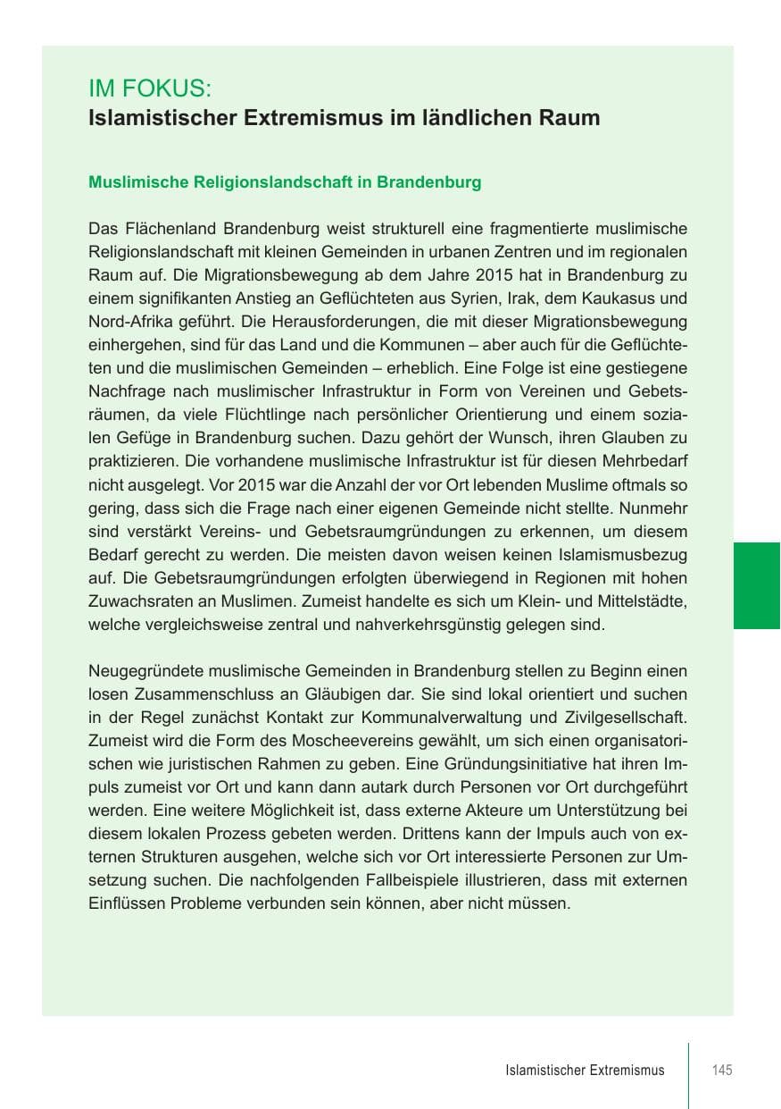 Seite 145 des Verfassungsschutzbericht 2018 Brandenburg
