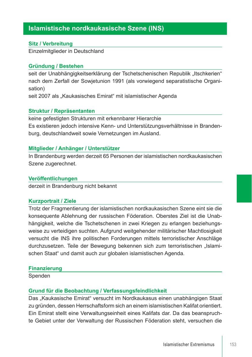 Seite 153 des Verfassungsschutzbericht 2018 Brandenburg