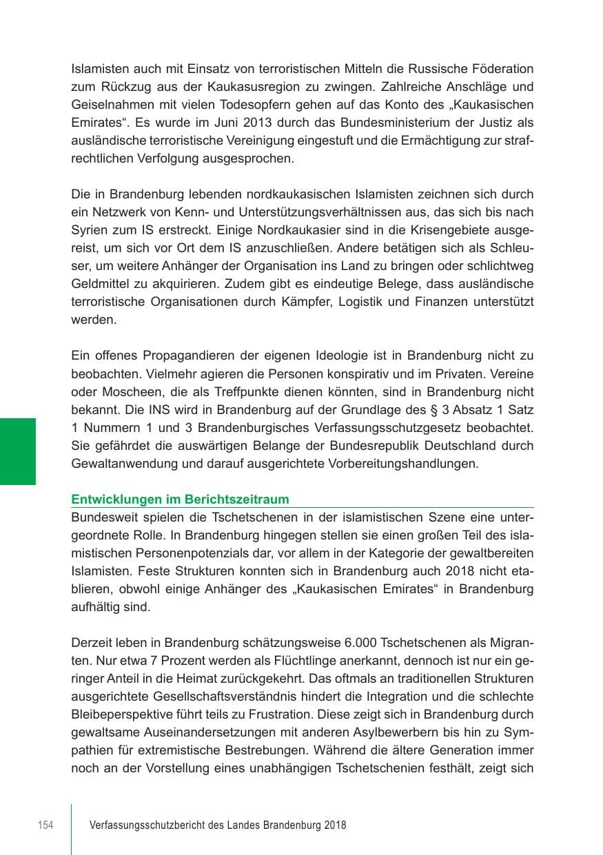 Seite 154 des Verfassungsschutzbericht 2018 Brandenburg
