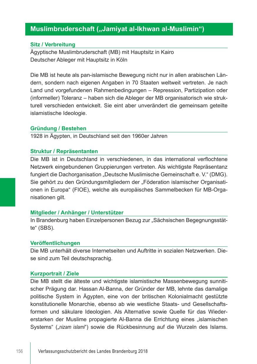 Seite 156 des Verfassungsschutzbericht 2018 Brandenburg