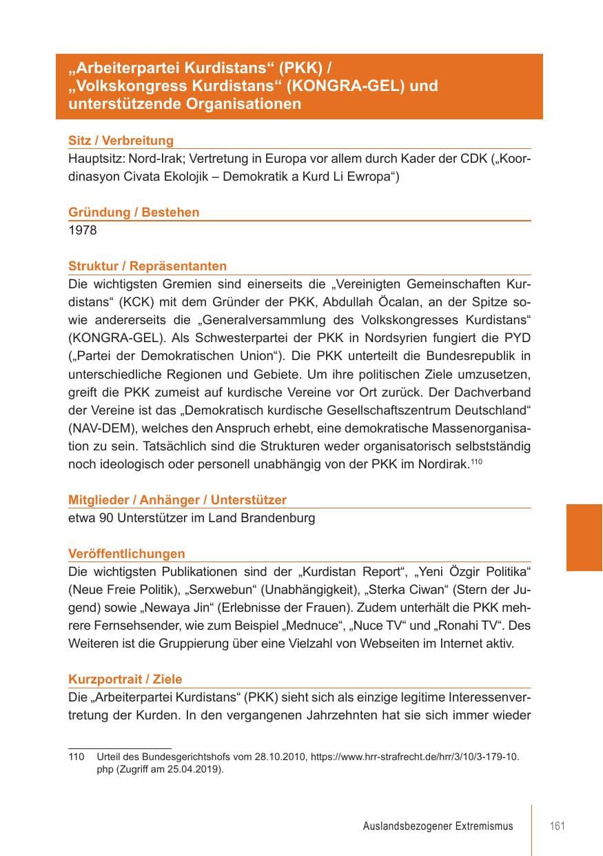 Seite 161 des Verfassungsschutzbericht 2018 Brandenburg