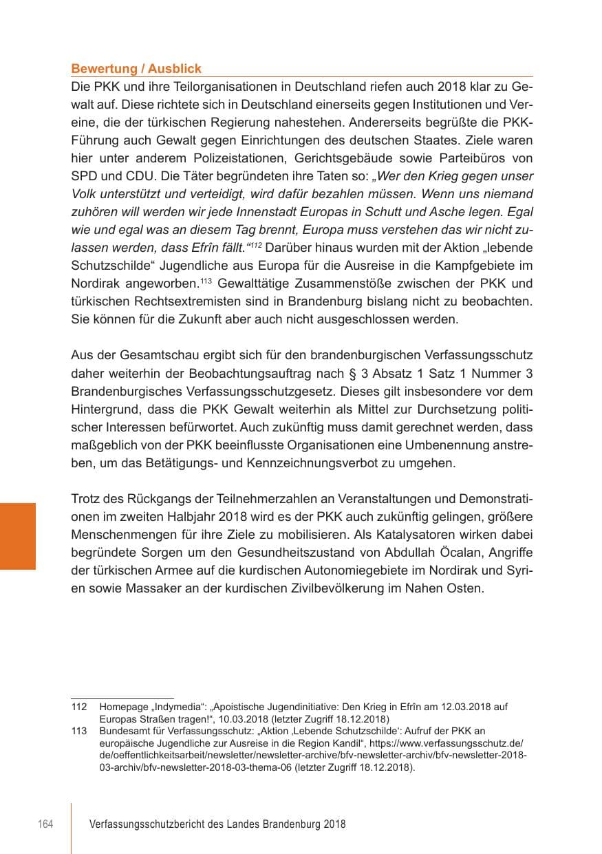 Seite 164 des Verfassungsschutzbericht 2018 Brandenburg