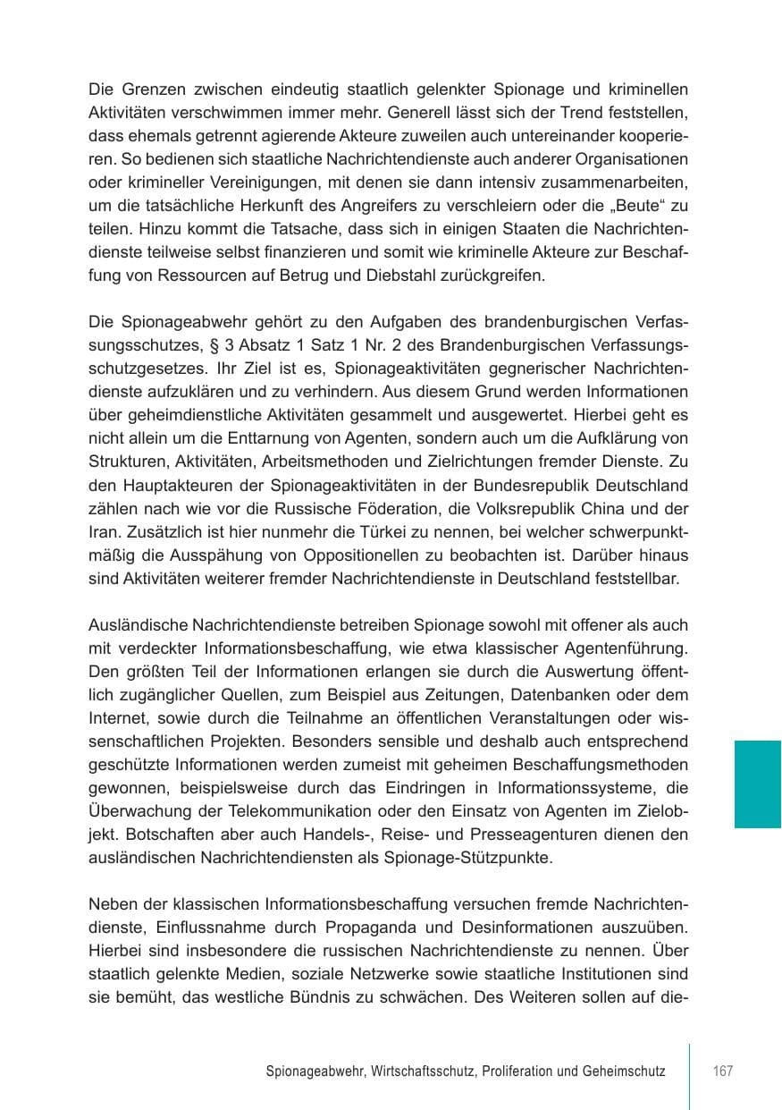 Seite 167 des Verfassungsschutzbericht 2018 Brandenburg