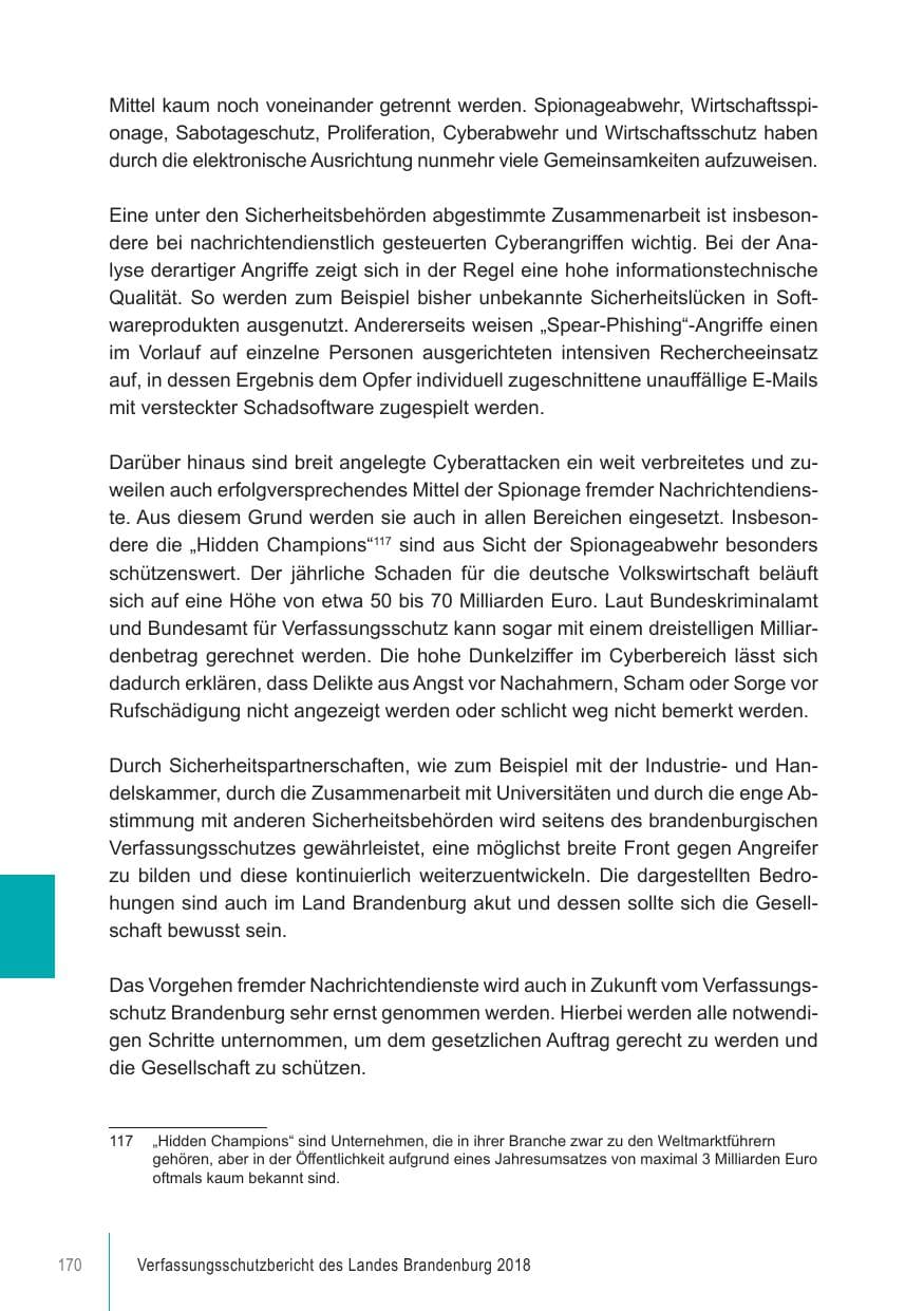Seite 170 des Verfassungsschutzbericht 2018 Brandenburg